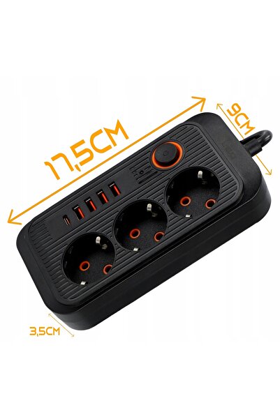 NO BRAND Prelungitor cu 3 prize 230V 2m + 5 porturi USB cu încărcător