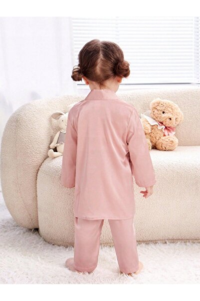 NO BRAND Set de pijamale din satin neted, bluză, pantaloni și halat Shein 86