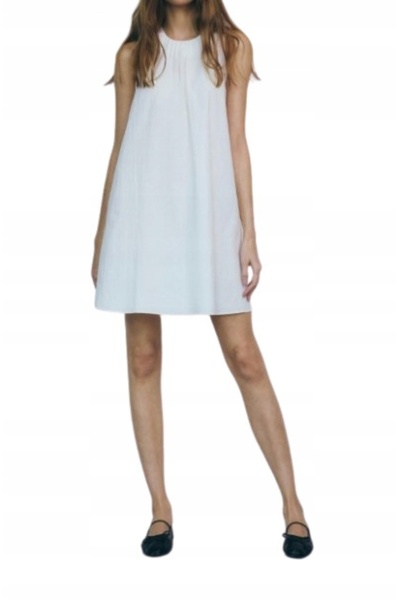 NO BRAND Rochie mini albă din bumbac, cu decolteu rotund, cu umerii goi, mări...
