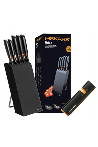 FiSKARS SET 5 CUȚITE DE BUCĂTĂRIE ÎN BLOC, CU TĂIȚĂ ASCUȚĂ + ASCUȚITOR XSHARP