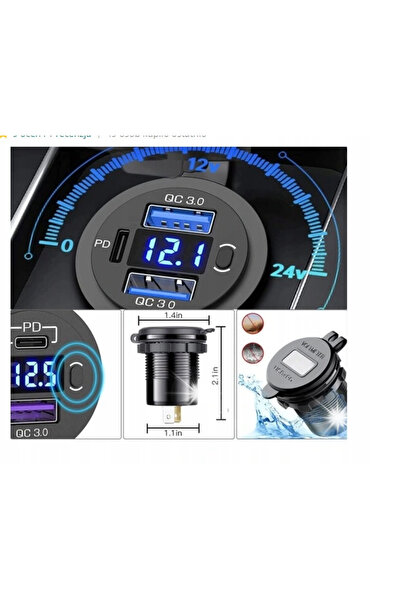 NO BRAND Wolotmierz 12V 24V Ip65 USB 2 Qc 3.0 Pd Priză auto cu întrerupător 66W