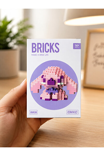 PONİKİDO Mini Blok Pembe Tavşan Figür Yapım Seti Dekoratif Puzzle Oyuncak