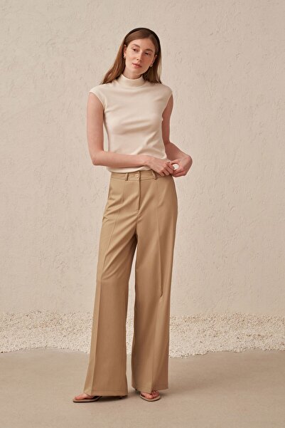 ALLDAY Beige-Ironed Palazzo Trousers
