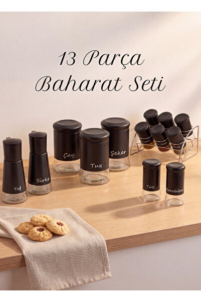GÖNÜL 13-Piece Black Spice Rack Set, 6-Piece Spice Set with Stands, 3 Large J...