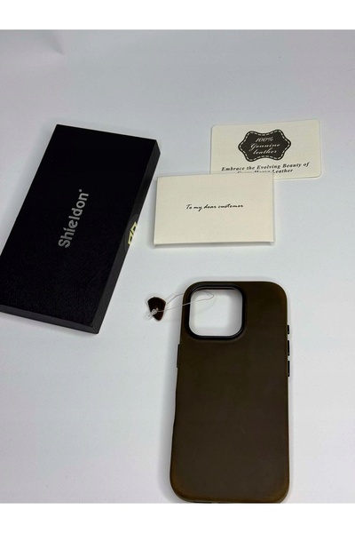 NO BRAND Husă Shieldon din Piele Naturală Magsafe pentru iPhone 16 Pro Kaki