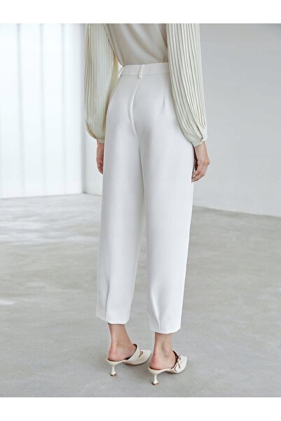NO BRAND Pantaloni albi din material elegant, cu talie înaltă, Shein 40