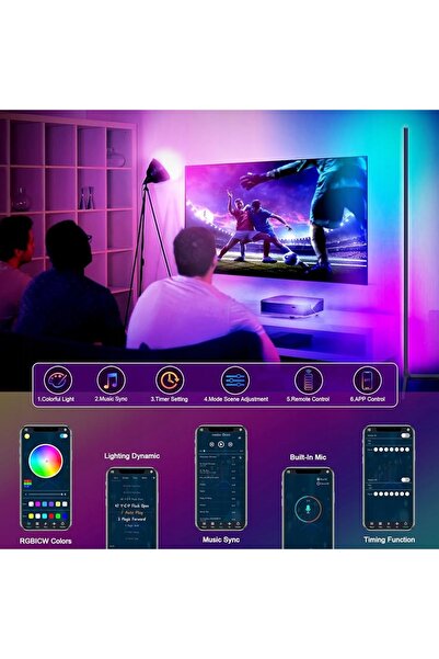 NO BRAND Lampă de colț de podea LED RGB cu control prin aplicație și telecomandă