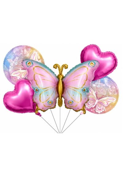 parti sürprizi Pink Gold Butterfly Happy Birthday Foil Balloon Set