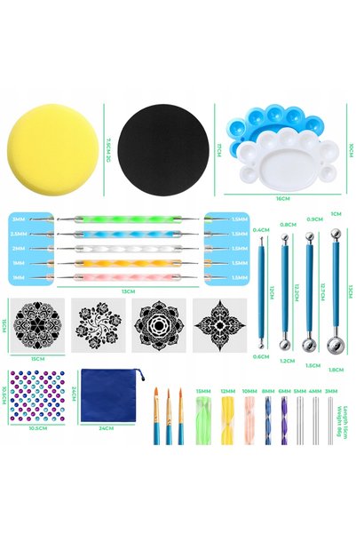 NO BRAND Set de 69 de piese pentru pictura mandala, cu pensule plate, tavă de...