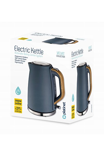 NO BRAND Platinet Velvet Fierbător electric din lemn 2400 W 1.7 L Argintiu/Gri