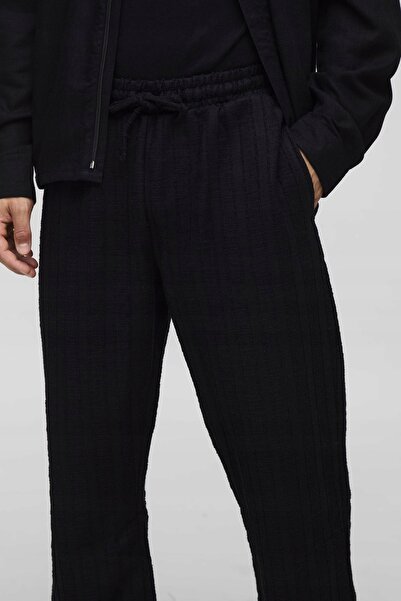 NO BRAND Pantaloni negri din material texturat, croială dreaptă, Boohooman XS