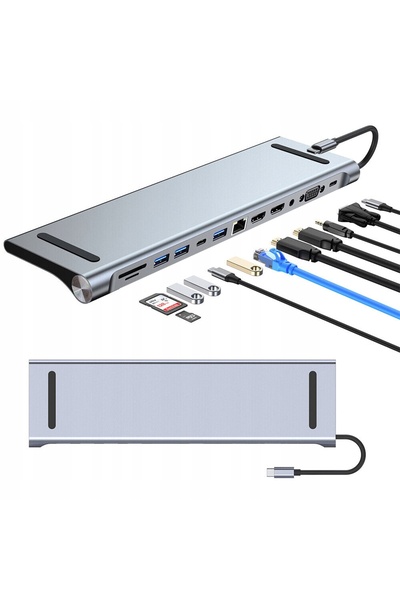 NO BRAND Adaptor Hub Stație de Andocare 12 în 1 USB-C 2x HDMI VGA USB Jack SD...