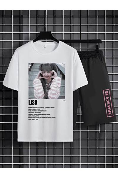 MAGORS طقم تي شيرت وشورت قصير الأكمام من القطن المطبوع بطبعة K-POP من LISA FR...