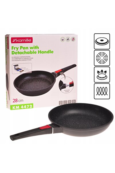 NO BRAND Tigaie din marmură 28cm, cu bază groasă solidă, mâner detașabil, pen...