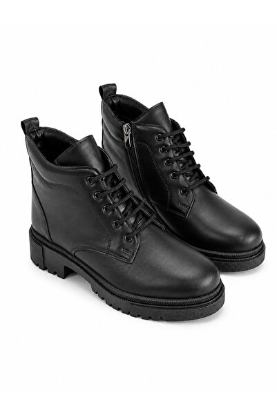 ERN SHOES حذاء نسائي أسود مقاوم للماء مع أربطة وسحاب ونعل طبي
