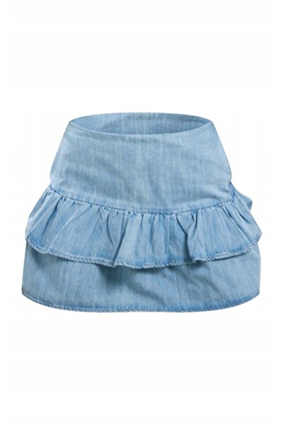 NO BRAND Fustă mini din denim albastră cu volane și fermoar Prettylittlething 34