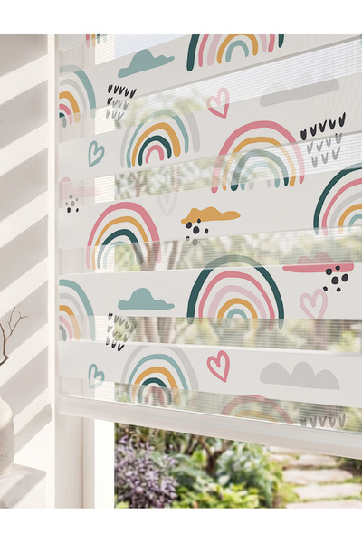 AD Home Bohem Gökkuşağı Dijital Baskılı Bebek Odası Zebra Perde