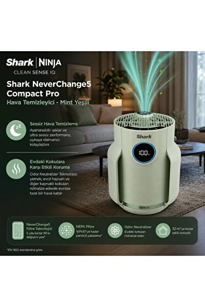Shark NeverChange5 Compact Pro Hava Temizleyici - Mint Yeşili