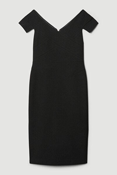 NO BRAND Rochie midi neagră cu mâneci scurte, croială dreaptă, clasică, Slide...