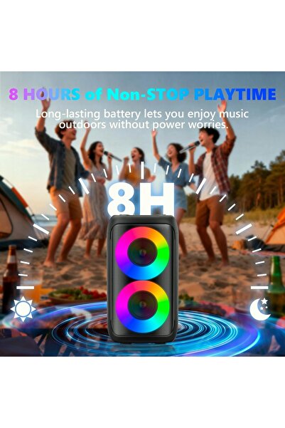 NO BRAND Boxă karaoke Bluetooth cu 2 microfoane wireless și LED-uri colorate