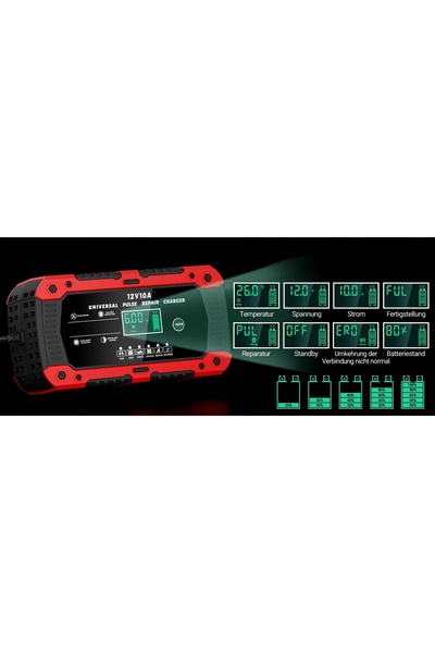 NO BRAND Încărcător inteligent de baterii 10A 12V cu mod LiFePO4, reparație p...