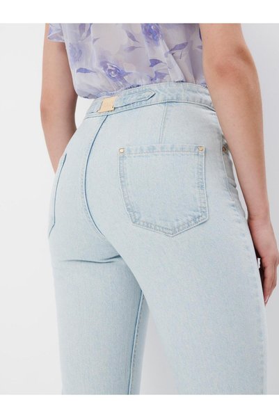 NO BRAND Pantaloni din denim uni, lungi, clasici, din bumbac, albastru ciel, ...