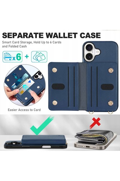 NO BRAND Husă din piele Tucch pentru iPhone 16, tip portofel, cu protecție RF...