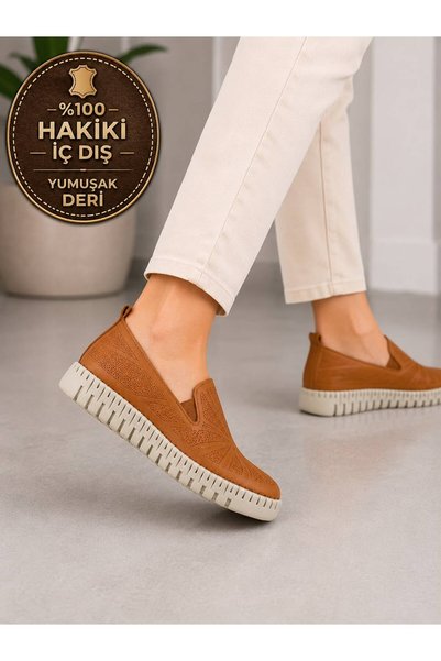 CookaHome 100% Genuine Leather Women's Daily Comfort Ballerina Shoes – Lightweight, Flexible Sole, Tan |   Number 36-40