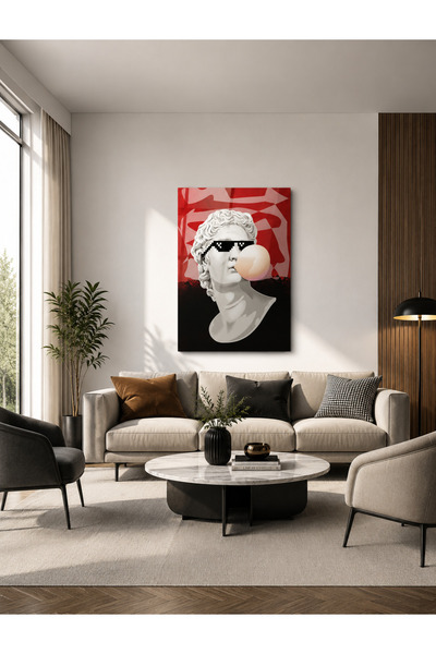 Zerawall Tablou MDF Pop Art cu statuie antică și gumă de mestecat cu balon – ...