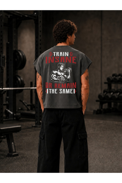 EVIus تي شيرت GYM Sportsman Train Insane or Remain Same مطبوع بمقاس كبير وبدو...