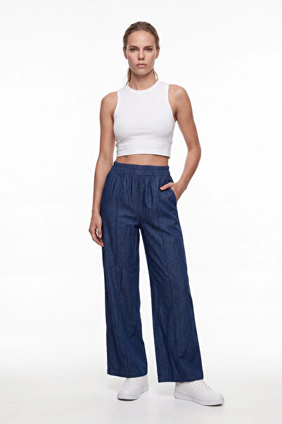 cemo Yüksek Bel Dikiş Detaylı Straight Fit Jean Pantolon
