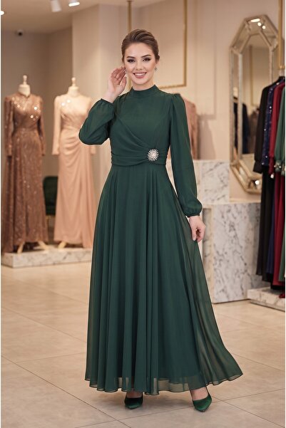 MD MODA DEMİRKAYA Şifon Aksesuarlı Astarlı Abiye