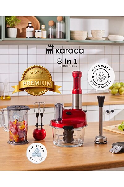 Karaca مجموعة خلاط احترافية بقوة 2500 واط مع وعاء زجاجي سعة 1.5 لتر ومحضرة طعام
