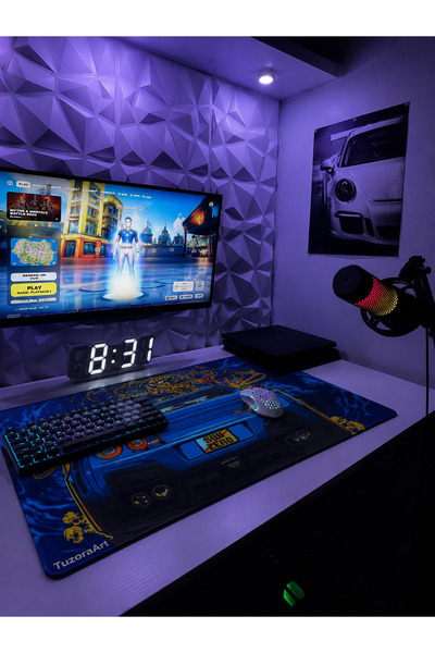 TuzoraArt 3 MM 40x80 Cm Gaming Oyuncu Mouse Pad Kaymaz Taban Büyük Klavye Far...