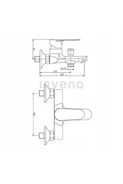 NO BRAND Baterie monocomandă de perete pentru cadă Invena Esla Argintiu