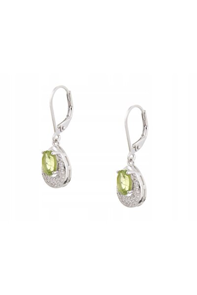 NO BRAND Cercei atârnători din argint, placați cu rodiu, cu peridot natural