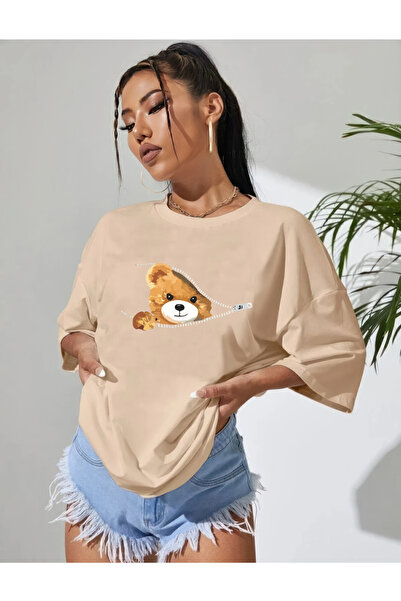 yombaa BEAR DESIGN T-shirt od četkastog pamuka sa štampanim dizajnom