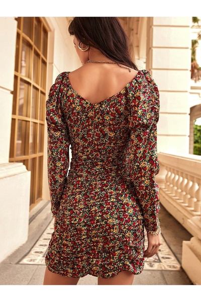 NO BRAND Rochie creion multicoloră cu imprimeu floral, drapată, Shein S