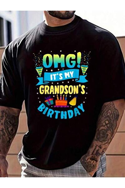 799 100% Cotton OMG It's My Grandson Birthday Women's Men's Graphic Tee Causa...