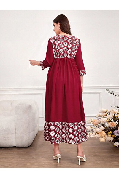 NO BRAND Rochie de maternitate roșie, lejeră, imprimată, midi, cu mânecă 3/4,...