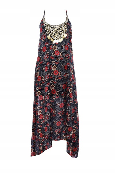 NO BRAND Rochie maxi Boohoo asimetrică, fluidă, cu model și decolteu decorat 36