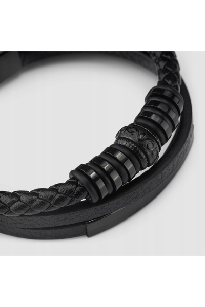 NO BRAND Serasar, Brățară din piele pentru bărbați [Shine] Negru, 20cm