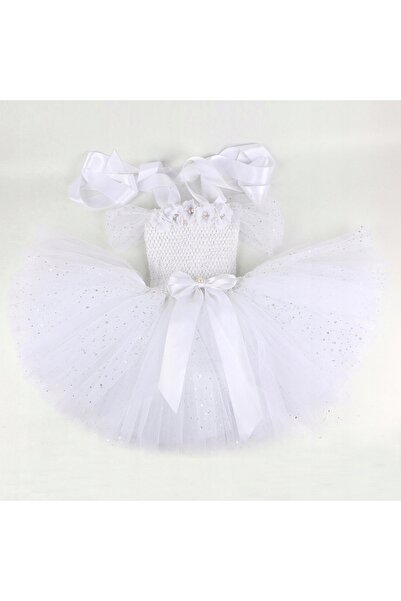 NO BRAND Rochie Costum Tutu Flori Albe Înger de Primăvară Angela Tul 92-104