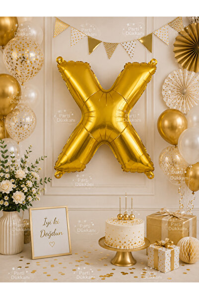 Parti Dükkanı 40 Inch 100 cm Gold X Letter Foil Balloon Helium Compatible Bir...