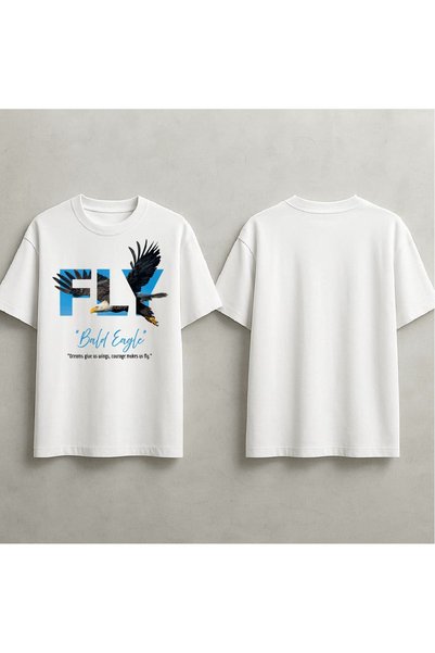 EFEVRA Eye-Catching Printed Oversized T-Shirt with Eagle Fly Design