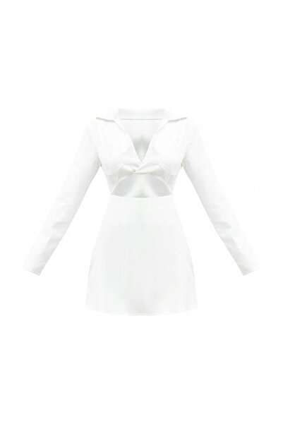 NO BRAND Rochie Albă Clasic Simplă Mâneci Lungi Decupaje Prettylittlething 38