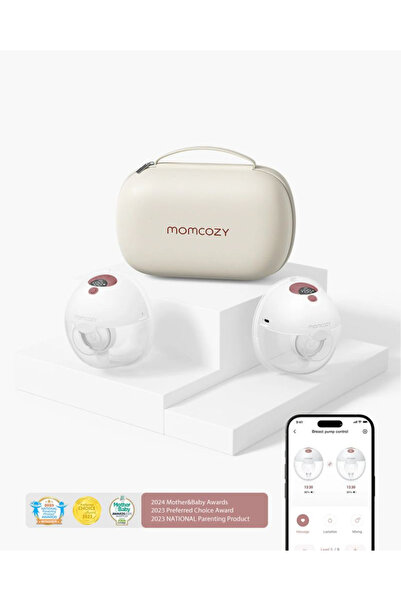 Momcozy M5 Red Hands-free Double Breast Pump, app-controlled