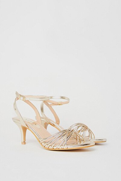 NO BRAND SANDALE CLASICE AURII CU TOC, BRETELE METALICE, TOCURI STILETTO, WAL...