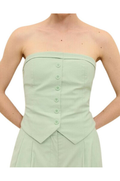 NO BRAND Top corset verde, scurt, mulat, stil bardot, cu nasturi, mărimea L.