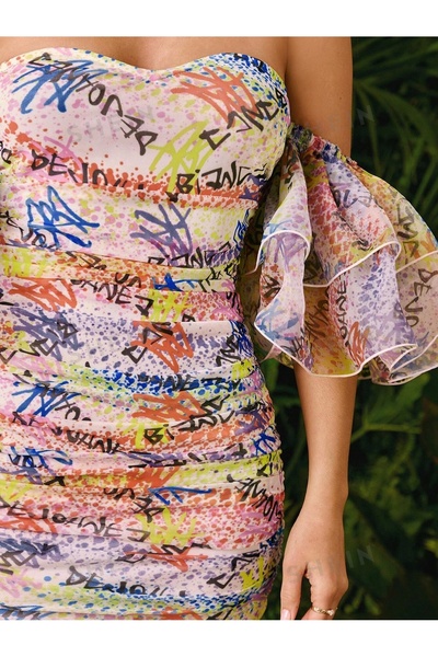 NO BRAND Rochie mini tip creion multicoloră Shein m, drapată, cu umerii goi